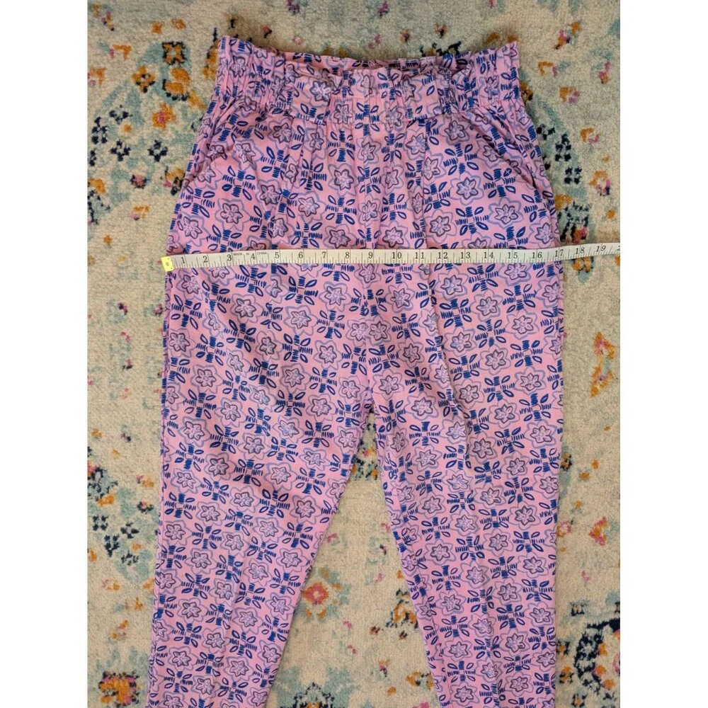 Vintage 80's Silver Unicorn Kid's High Waist Pink & Blue Floral Pull On Pants 10
